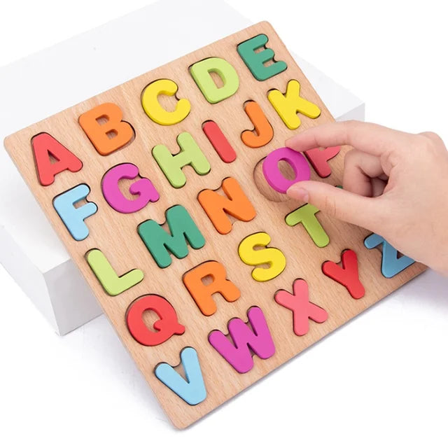 Colorful Alphabet Number Wooden Puzzles Kids Intelligent Matching Game