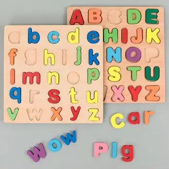 Colorful Alphabet Number Wooden Puzzles Kids Intelligent Matching Game